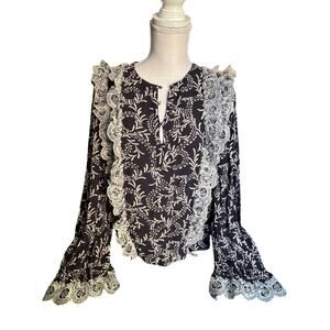 Joie Royalty Cavair Ruffle Long Sleeve Blouse Small